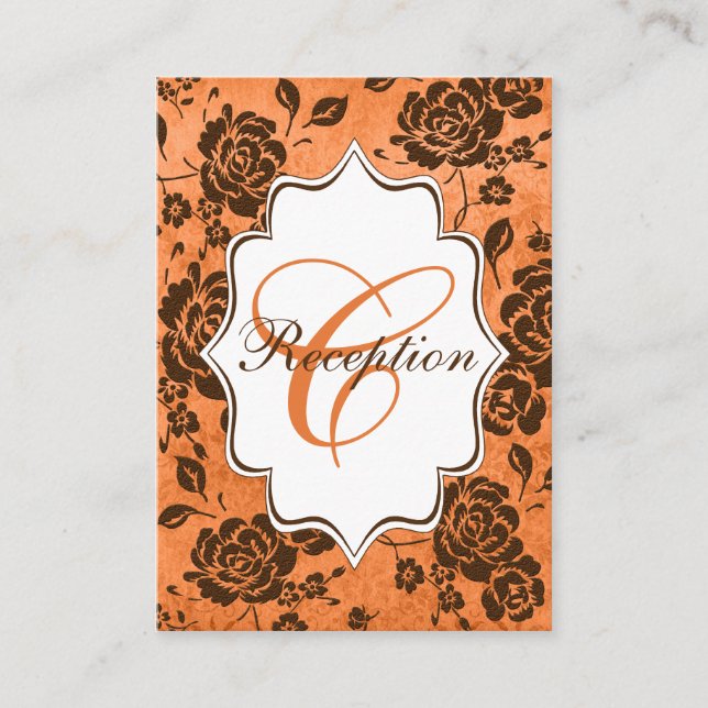 Orange Brown Ivory Floral Damask Verschlusskarte Begleitkarte (Vorderseite)
