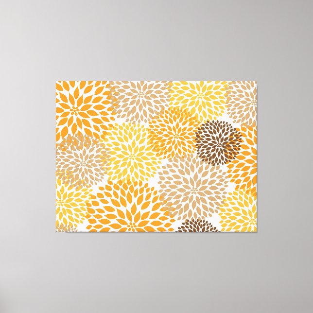 Orange Brown moderne Dahligebrüde Wandkunst Leinwanddruck (Vorderseite)