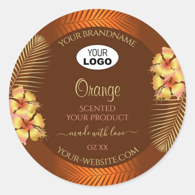 Orange Brown Product Labels Hawaiian Blume Logo Runder Aufkleber (Vorderseite)