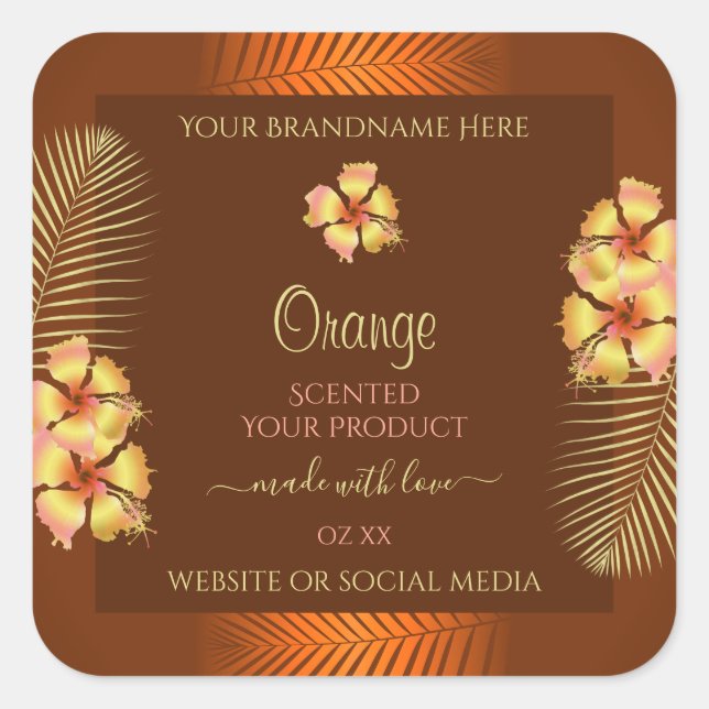 Orange Brown Produit Étiquette Fleurs Hawaiiennes  (Devant)