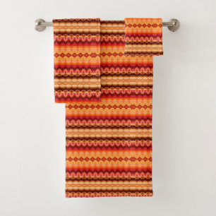 Orange Brown Retro Streifen Badhandtuch Set