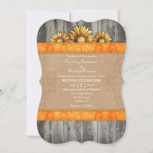 Orange Brown Rustic Sunflower Wedite Einladung