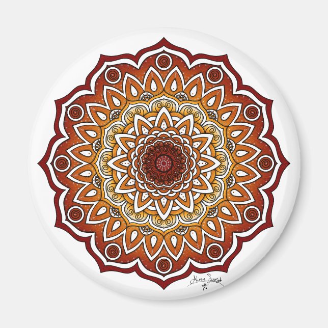 Orange & Brown Spiral and Floral Mandala Magnet (Vorne)