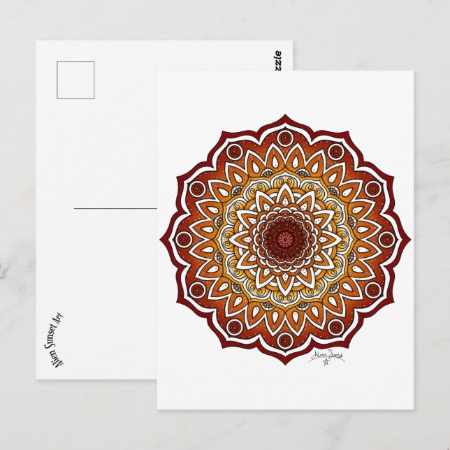 Orange & Brown Spiral and Floral Mandala Postkarte (Vorne/Hinten)