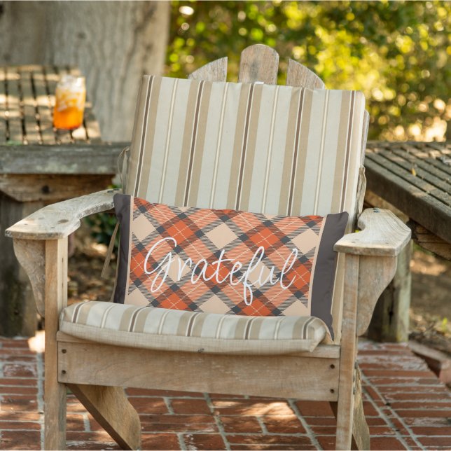 Orange Brown Tartan Pattern Kissen Für Draußen (Stuhl )