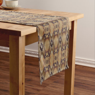 Orange Brown Taupe Beige Grau Tribal Muster Kurzer Tischläufer