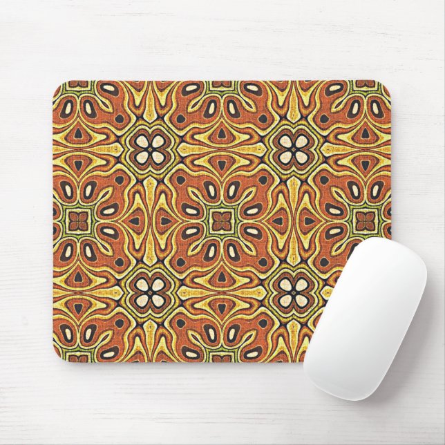 Orange Brown Yellow Green Nouveau Deko Pattern Mousepad (Mit Mouse)