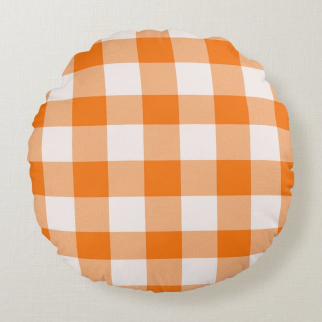 Orange Buffalo Kariert Rundes Kissen (Vorderseite)