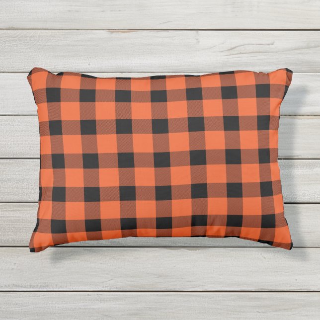 Orange Buffalo Lumberjack Kariert Kissen Für Draußen (Vorderseite)