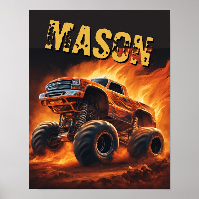Orange Bull Monster Truck Nom personnalisé Poster (Devant)