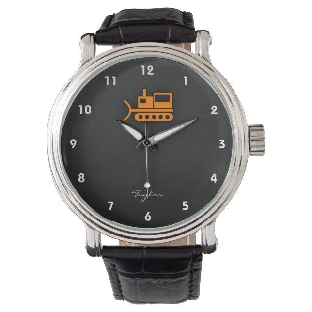 Orange Bulldozer Armbanduhr (Vorderseite)