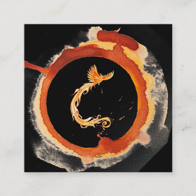 *~* Orange Burgund Phoenix Ring of Red Fire Quadratische Visitenkarte (Vorderseite)