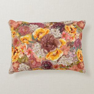 Orange Burgund Weinrot Herbst Wasserfarbe Blumen Dekokissen
