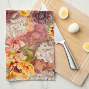 Orange Burgund Weinrot Herbst Wasserfarbe Blumen   Geschirrtuch