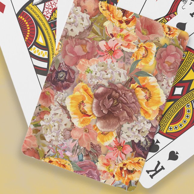 Orange Burgundi Cream Spielkarten (Rust/burgundy, orange, and cream-colored watercolor floral playing cards)