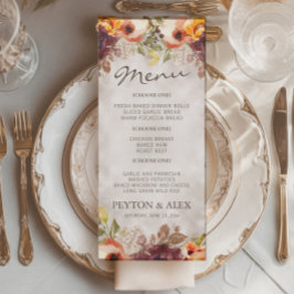 Orange Burgundy Herbsthochzeit Menükarte