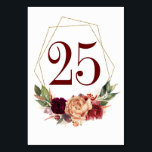 Orange Burgundy Hochzeit im Herbst Tischnummer<br><div class="desc">Orange und bordeauxrote Blume Hochzeitskarten Tischnummer</div>