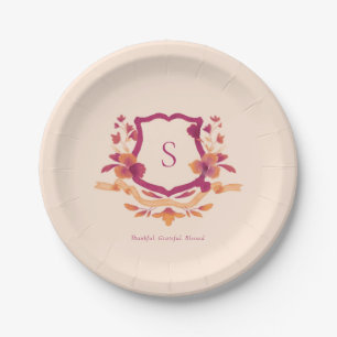 Orange Burgundy Monogram Fall Erntedank Pappteller