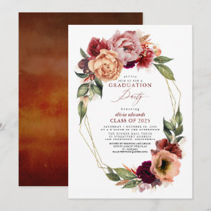 Orange Burgundy Red Floral Fall Graduation Party Einladung