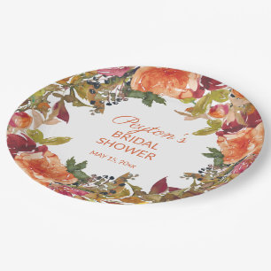 Orange Burgundy Rust Floral Brautparty Pappteller