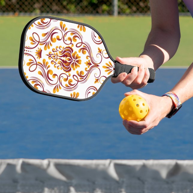 Orange Burgundy White Damask Floral Pickleball Schläger (InSitu)