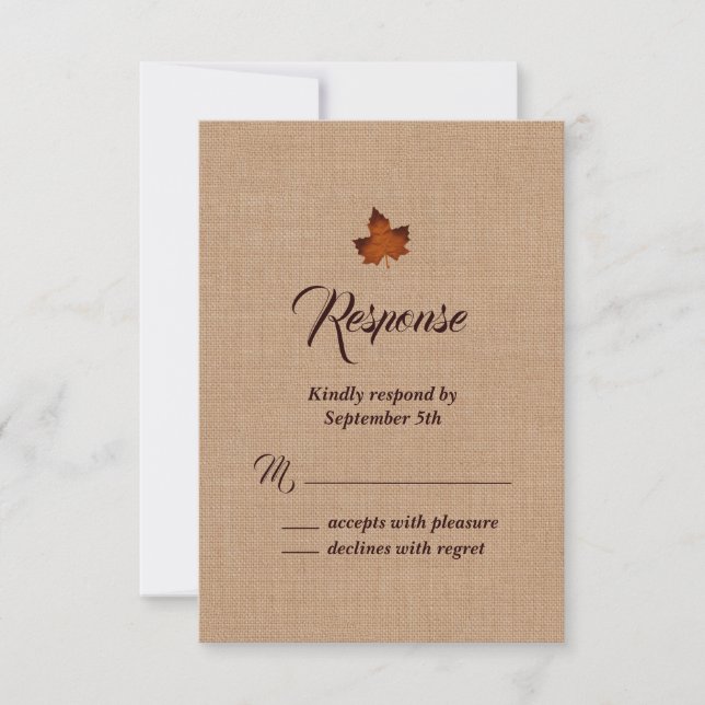 Orange Burlap Maple Leaf RSVP (Devant)