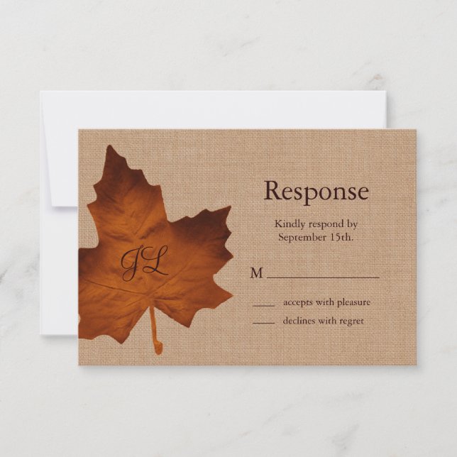 Orange Burlap Monogramme RSVP (Devant)