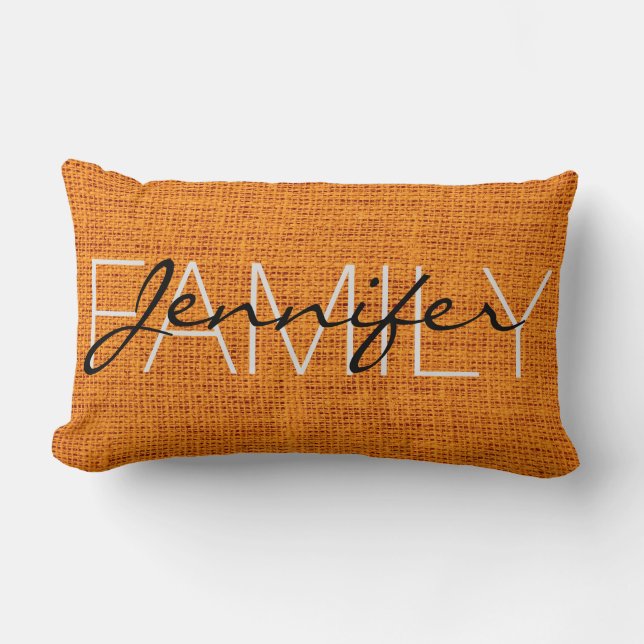 Orange Burlap Rustic Monogram Lendenkissen (Vorderseite)