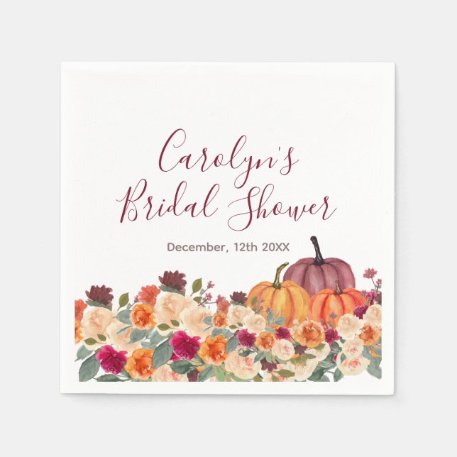 Orange Burnt Pumpkin Floral Brautparty Napkin Serviette (Vorderseite)