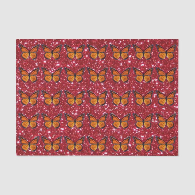 Orange Butterfly auf rotem Glitzer Seidenpapier (Vorderseite)