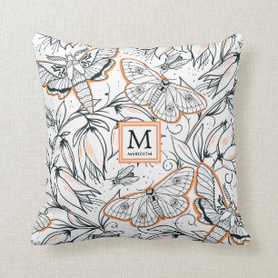 Orange Butterfly Floral Mit Monogramm Kissen