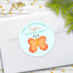 Orange Butterfly Gastgeschenk Danke Stickers