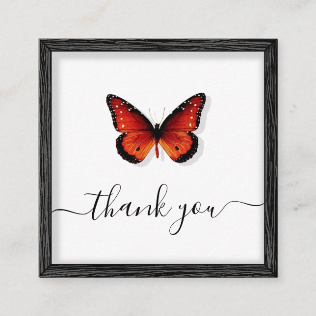 Orange Butterfly Illustration Danke Classic Quadratische Visitenkarte (Vorderseite)