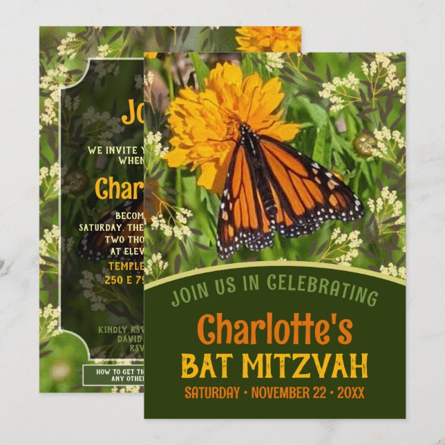 Orange Butterfly Nature Energy Bat Mitzvah (Vorne/Hinten)