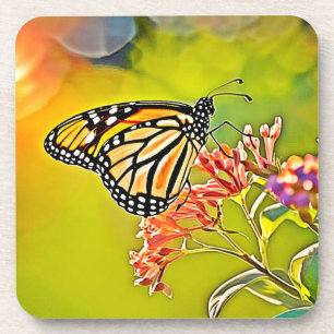 Orange Butterfly on Pink Blossom Design Getränkeuntersetzer