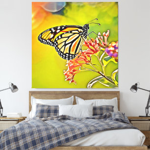 Orange Butterfly on Pink Blossom Design Leinwanddruck