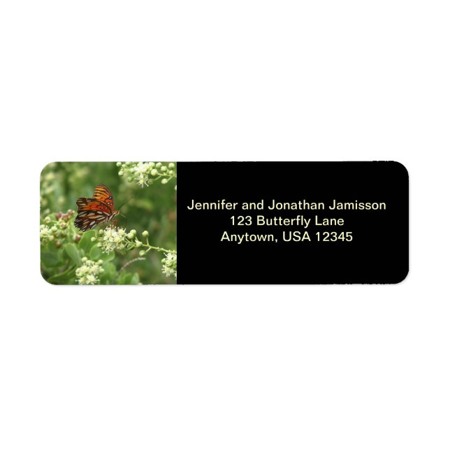 Orange Butterfly Rücksendeadressen-Aufkleber Black (Vorne)