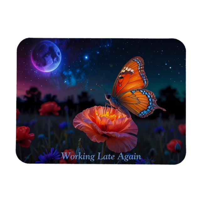 Orange Butterfly Sammelpollen bei Mondlicht Magnet (Horizontal)