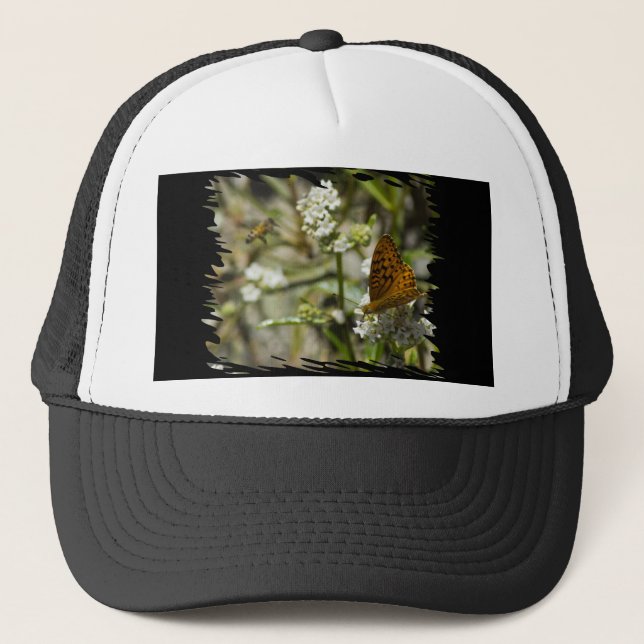 Orange Butterfly und Biene Truckerkappe (Vorderseite)