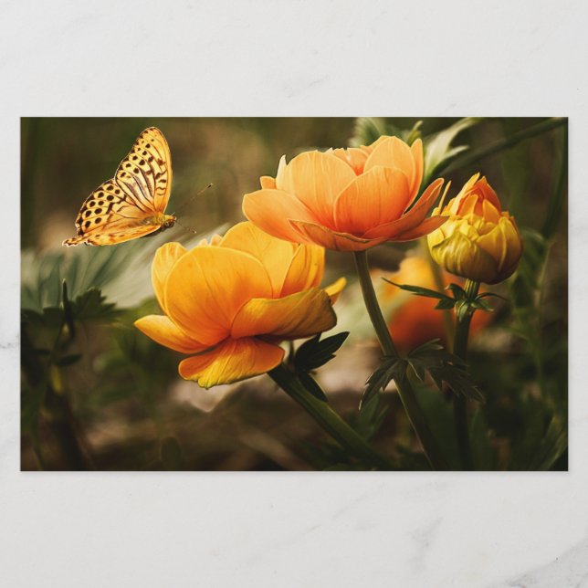 Orange Butterfly und Blume Briefpapier (Vorderseite)