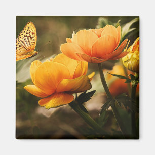 Orange Butterfly und Blume Magnet