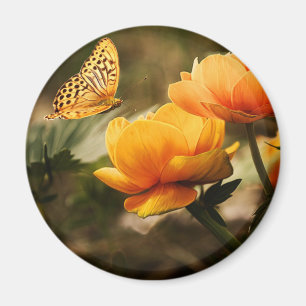 Orange Butterfly und Blume Magnet