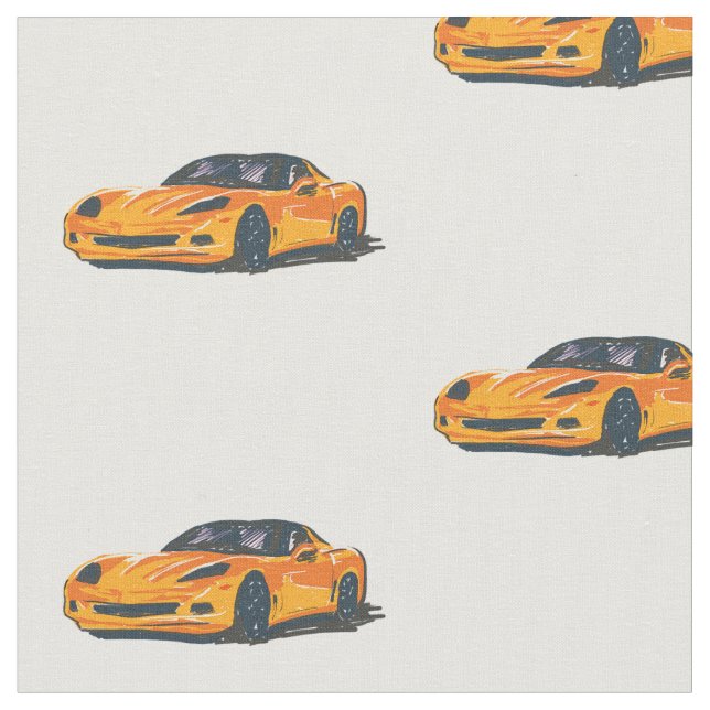 Orange C6 Korvette Handgezeichnete Sketch-Fabrik Stoff (Nahaufnahme)