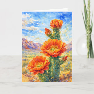Orange Cactus Blossom Watercolor Greeting Card Karte