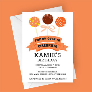 Orange Cake Pops Geburtstagsparty Einladung