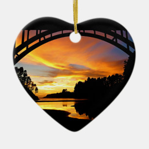 Orange California Coastal Sunset unterhalb der Brü Keramik Ornament