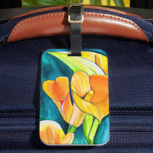 Orange Calla Lilie Blume Aquarellkunst Gepäckanhänger