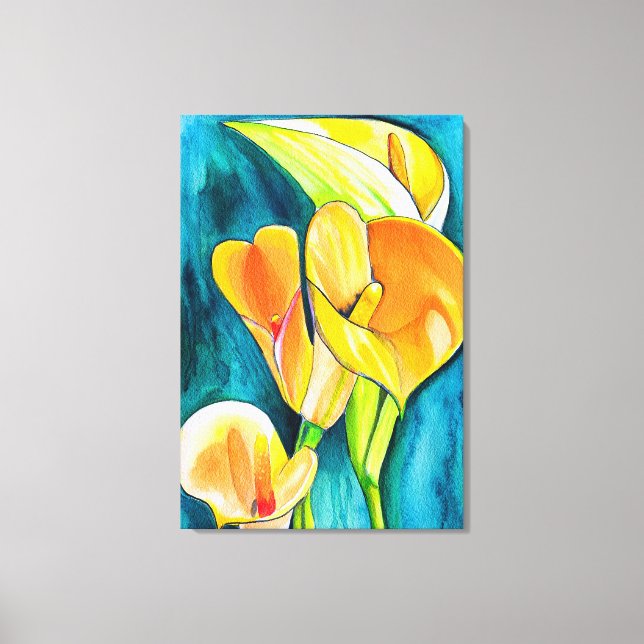 Orange Calla Lilie Blume Aquarellkunst Leinwanddruck (Vorderseite)