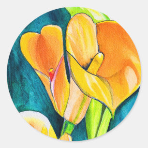 Orange Calla Lilie Blume Aquarellkunst Runder Aufkleber