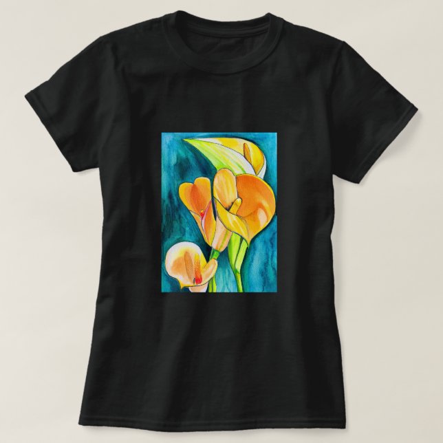 Orange Calla Lilie Blume Aquarellkunst T-Shirt (Design vorne)